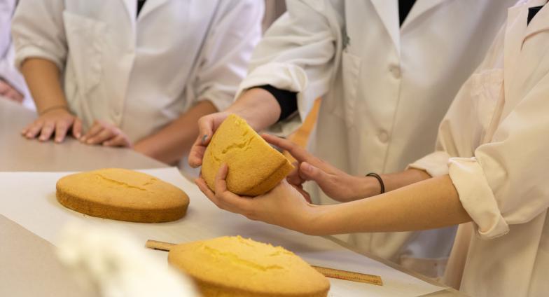 在食品实验室工作的学生